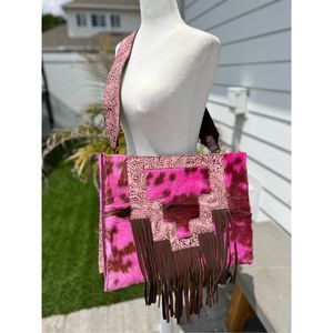 NWT American Darling genuine leather fringe crossbody bag pink brown